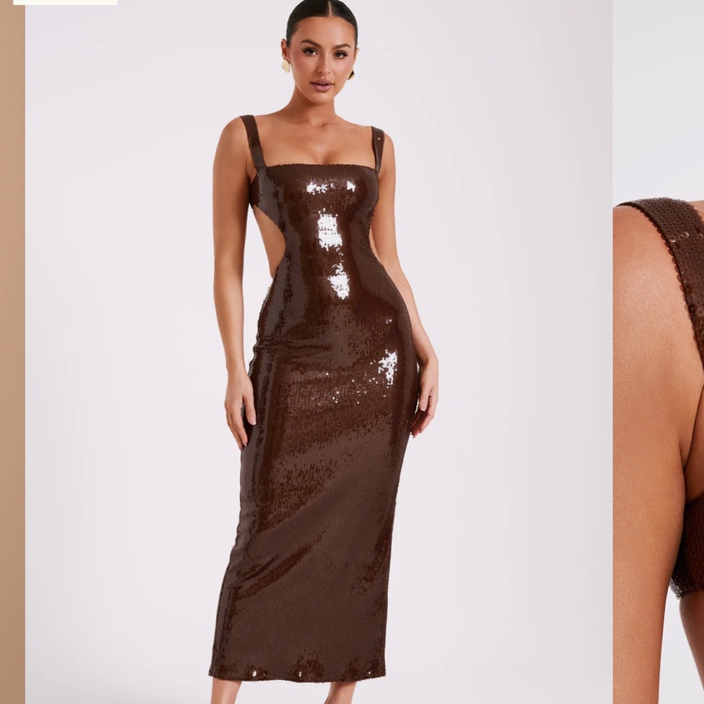 Meshki - Adoria Sequin Cut Out Maxi Dress - Brown - XS